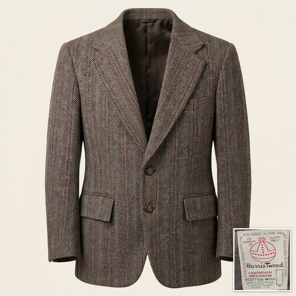 VTG Liberty House Harris Tweed Sport Coat Mens 42R Brown Red Herringbone Wool